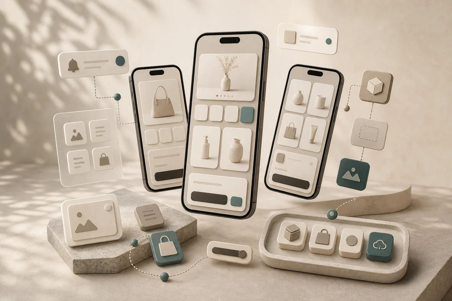 Abstract mobile commerce builder scene