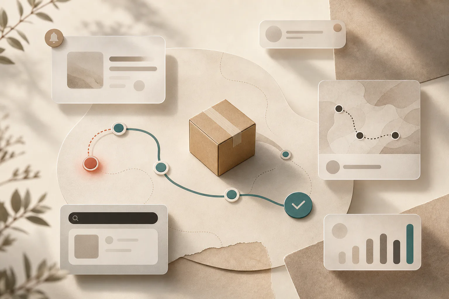 Abstract ecommerce tracking dashboard with parcels