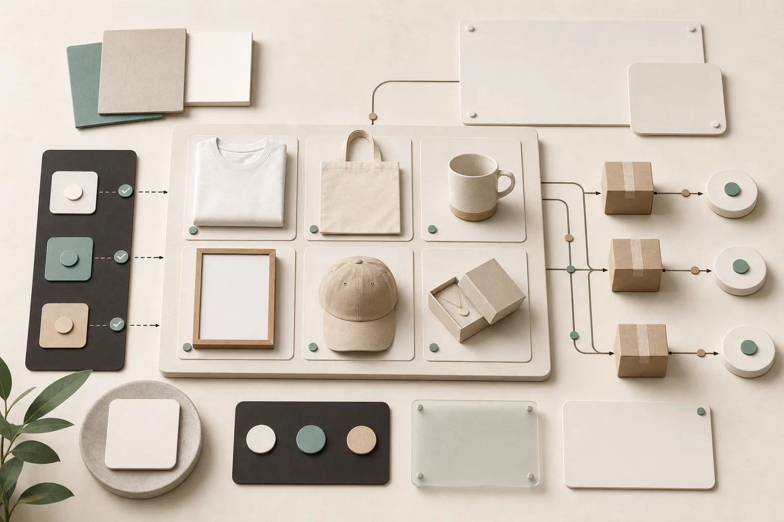 Abstract print-on-demand ecommerce workspace