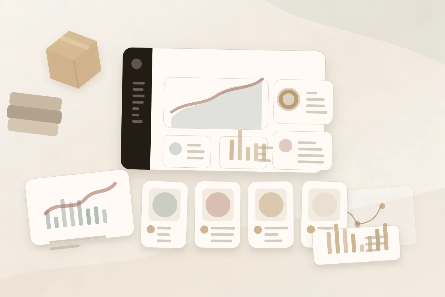 Abstract ecommerce redirect dashboard with product cards and routing paths.
